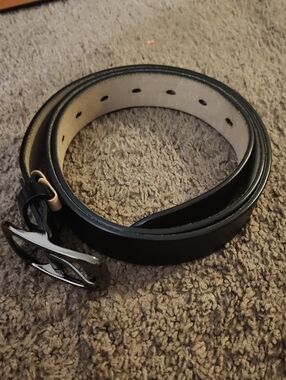 Classic Black Leather Belt with Silver Buckle